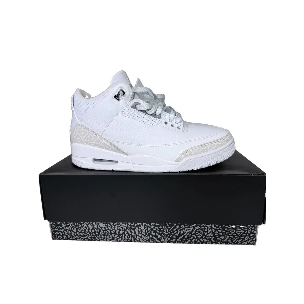 Air Jordan 3 Pure Money White Leather Size 10.5 CT8532-111 Mid Top Sneaker
